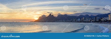 Panoramic Image Of Rio De Janeiro Sunset Stock Photo Image Of Ipanema