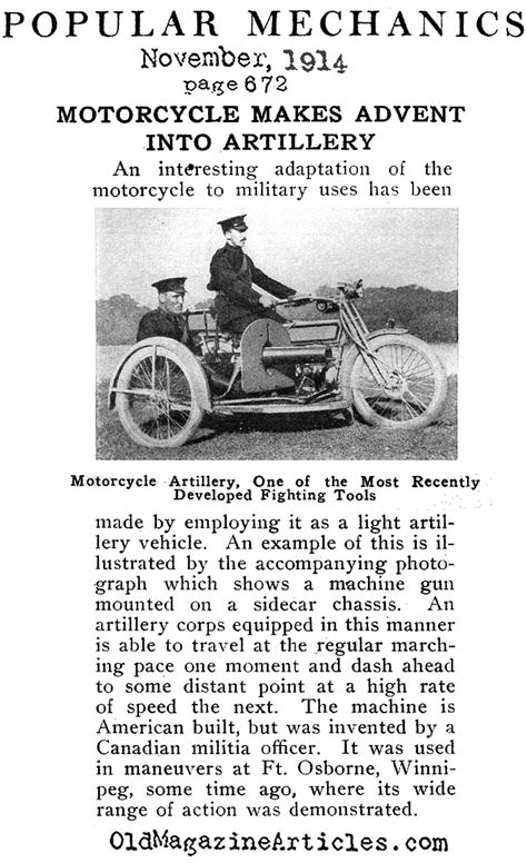 Ww1 Canadian Inventionww1 Machine Gun Mounted Motorcycle Invented By