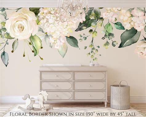 Rose Garden Floral Wall Border Ivory Peonies Blooms Wall Mural Etsy