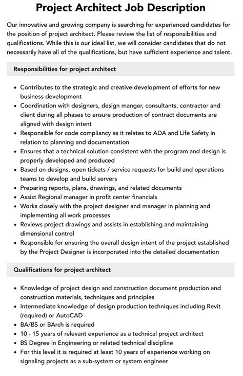 Project Architect Job Description Velvet Jobs