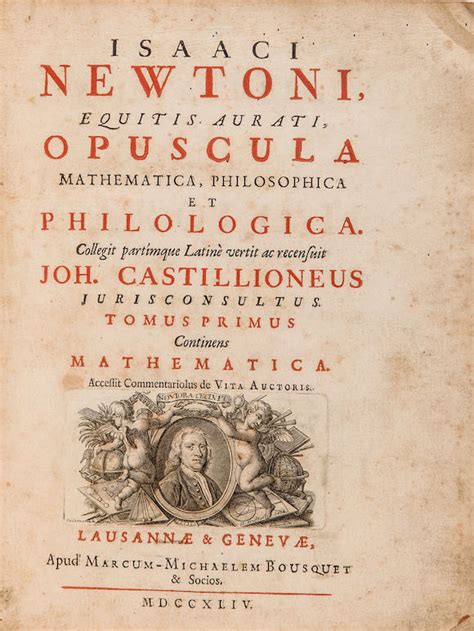 Bonhams Newton Isaac 1642 1727 Opuscula Mathematica Philosophica Et Philologica Lausanne