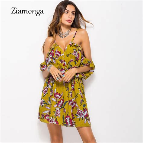 Ziamonga Floral Print Ruffle Mini Dress 2018 Boho Summer Dress Women V