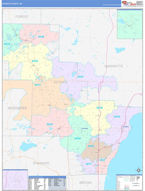 Oconto County Wi Wall Map Color Cast Style By Marketmaps Mapsales