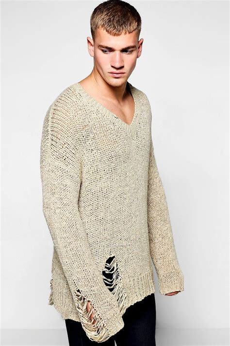V Neck Distressed Knitted Sweater Knit Fashion Knitwear Inspiration