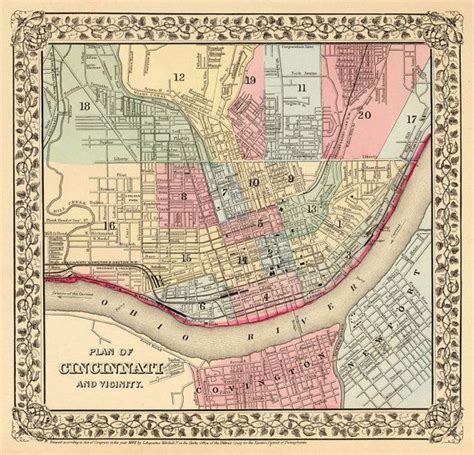 Cincinnati Map The Queen City Old Map Historical City Plan Restored