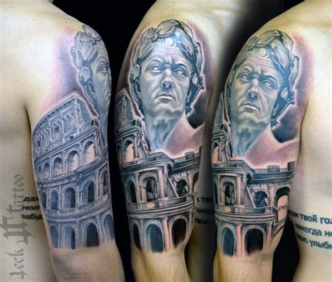 Julius Cesar And Coliseum Tattoos Skull