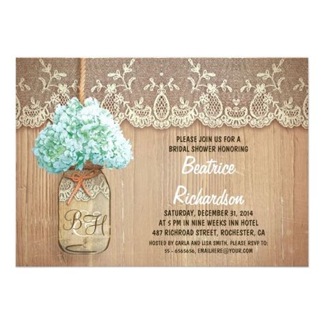 Rustic Mason Jar Turquoise Hydrangea Bridal Shower Invitation Zazzle