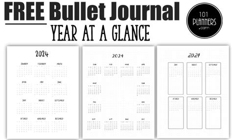 Free Printable Bullet Journal Year At A Glance Calendar Free