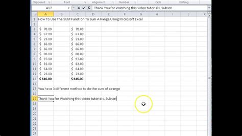 00130 How To Use The Sum Function To Sum A Column Or Row Of Cells