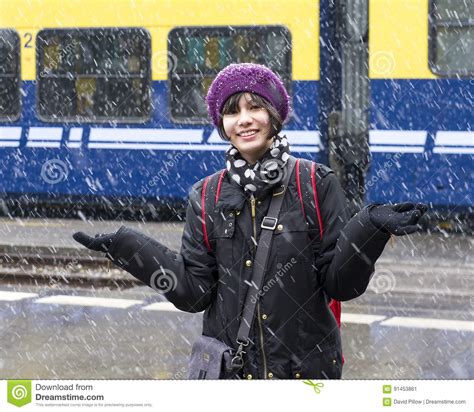 Teenage Girl Having Fun In The Snow Stock Image Image Of