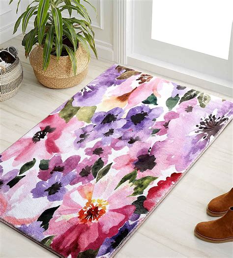 modern flowers area rugs 2x3 faux wool soft watercolor floral multicolor bathroom rug rubber