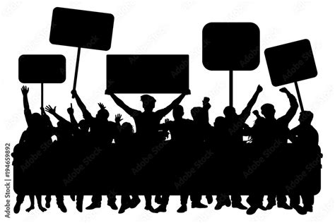 Crowd Of People With Banners Silhouette Vector Demonstration
