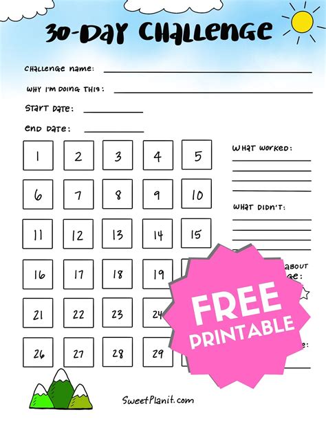 30 Day Monthly Challenge Free Printable — Sweet Planit