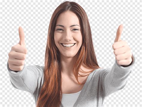 Woman Doing Two Thumbs Up Hand Signs Smile Thumb Signal Girl Smile