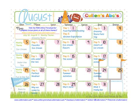 August Calendar Skills Worksheets