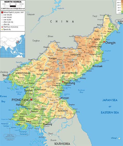 Physical Map of North Korea - Ezilon Maps