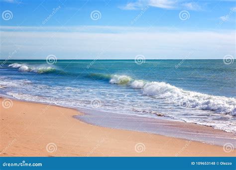 Beautiful Seascape Wave Rolling On A Sandy Beach Tropics Vacation