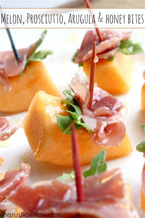 Melon Prosciutto Arugula And Honey Bites Recipe Diy Easy Recipes Prosciutto Diy Food Recipes