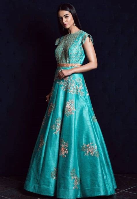 Beautiful Raw Silk Long Gown With Hand Embroidery Embellishments