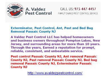 Ppt Exterminator Pest Control Ant Pest And Bed Bug Removal Passaic County Nj Powerpoint