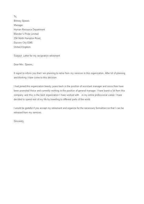 Professional Sample Retirement Resignation Letter Master Of Template