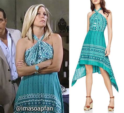 carly corinthos s turquoise blue scarf print crossover halter dress general hospital season