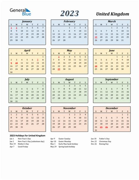 2023 United Kingdom Calendar With Holidays