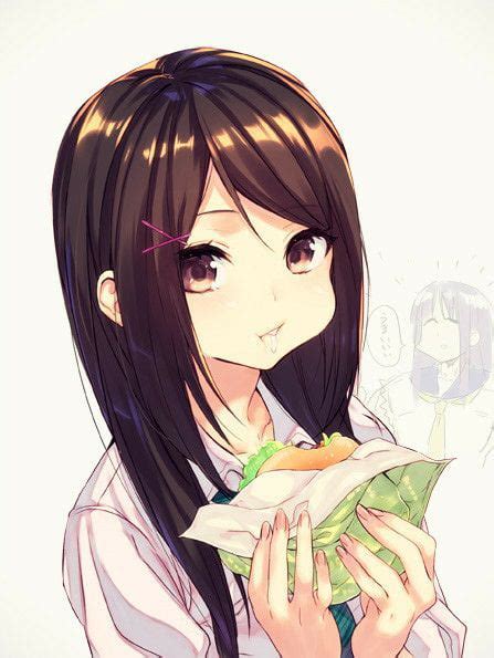 Cute Anime Girl Eating Burger