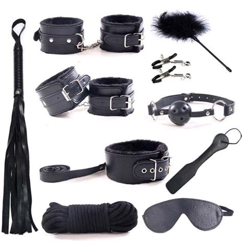 10 Pcs Pu Leather Plush Bdsm Bondage Set Restaints Flirting Handcuff
