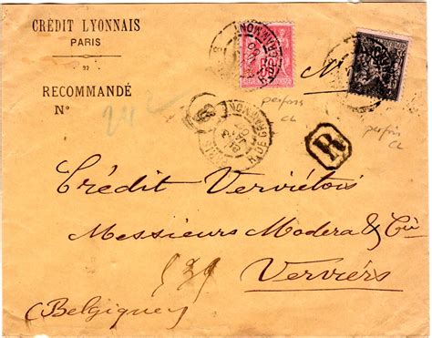 Découvrez nos nombreuses rubriques : Frankreich 1900, 25+50 C. m. perfins auf Einschreiben Brief v. Paris n. Belgien · Heiner Zinoni