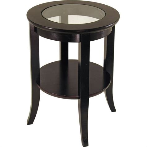 Winsome Genoa Espresso Wood Dark Brown End Table With Glass Top Ebay