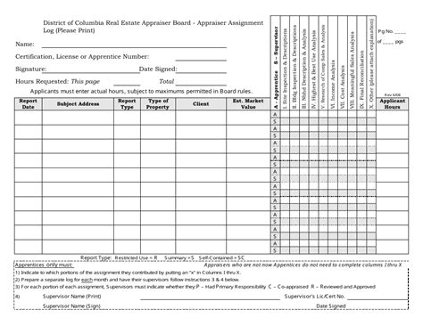 Washington Dc Appraiser Assignment Log Form Fill Out Sign Online And Download Pdf