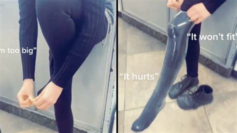 woman puts condom on her leg to call out men who say they re too big to wear them