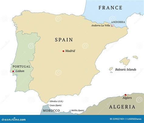 Vector Political Map Of The Iberian Peninsula Countries And Their