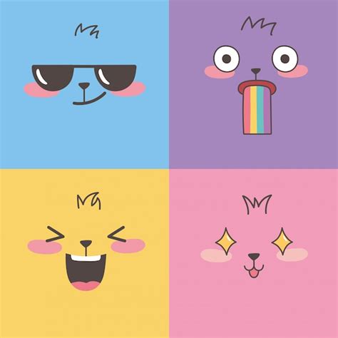 conjunto de emoticones coloridos diseño de dibujos animados de expresión de caras de emoji