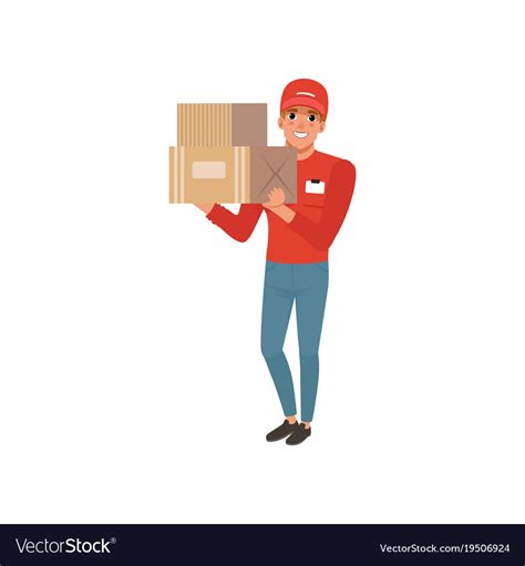 Cartoon Courier Character Holding Two Cardboard Vector Image