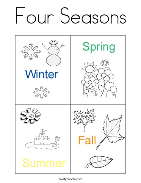 Printable 4 seasons coloring sheets, full size spring coloring pages, summer and fall coloring book pages and winter pictures to color. Four Seasons Coloring Page - Twisty Noodle