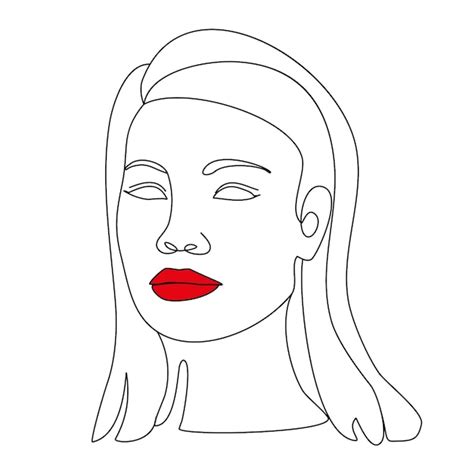 Premium Vector Line Woman Face With Red Lips
