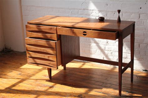 Restored Mid Century Modern Walnut Pedestal Desk By West Michigan Furniture Co