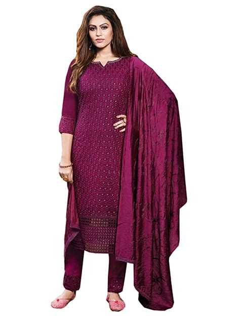 Buy Purple Pakistani Muslim Women Georgette Salwar Kameez With Embroidery Work Fancy Ready To