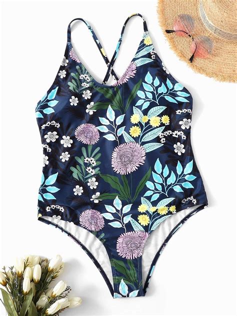 Plus Size Floral Criss Cross One Piece Swimsuit Bikini One Piece Bikini Swimsuits One Piece Swim