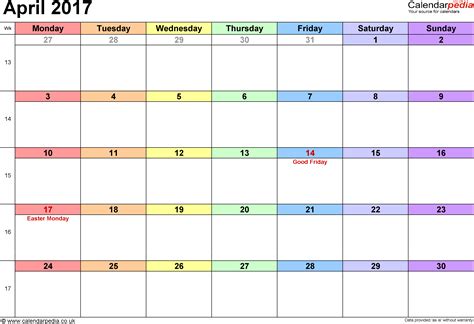 Calendar April 2017 Uk Bank Holidays Excelpdfword Templates