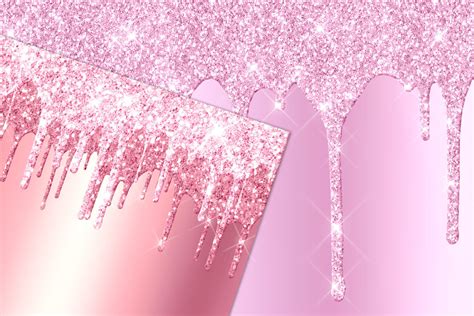 Pink Dripping Glitter Digital Paper By Digital Curio Thehungryjpeg