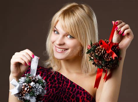 Beautiful Girl With Christmas Decorations Stock Image Image Of