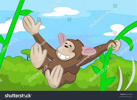 A Cute Monkey Swinging Through The Trees Raster Version Stock Photo