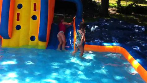 The Girls Swimming In Their Water Bounce House Youtube