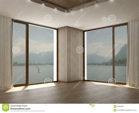 To install a frameless corner window retrospectively is not possible because of the lack of corner reinforcement. Modern Room With Two Large Windows In Corner Stock Image ...