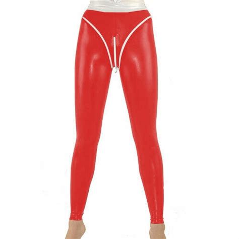 Latex Rubber Pants Sexy Red Tight Hip High Waist Pants Trousers