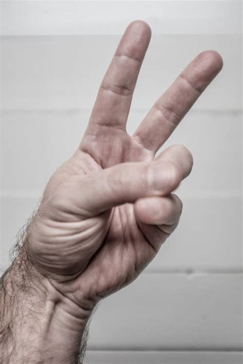 A Hand Of A Caucasian Male Doing A Peace Sign Stock Photo Image Of