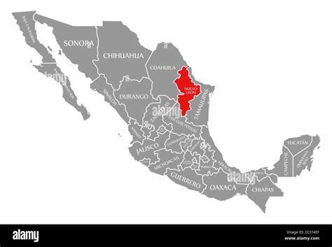 Nuevo Leon Red Highlighted In Map Of Mexico Stock Photo Alamy